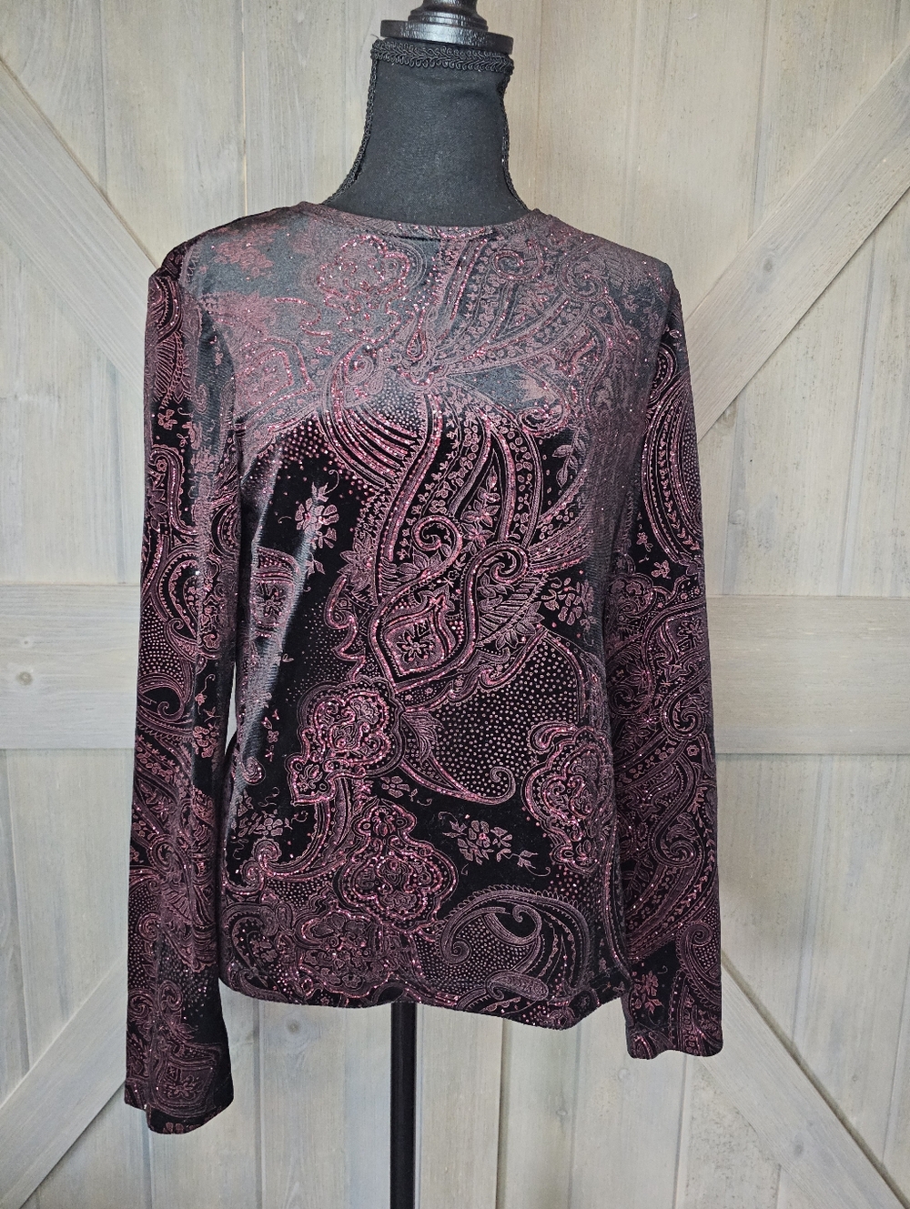 White Stag Black Velvet Blouse sz Small